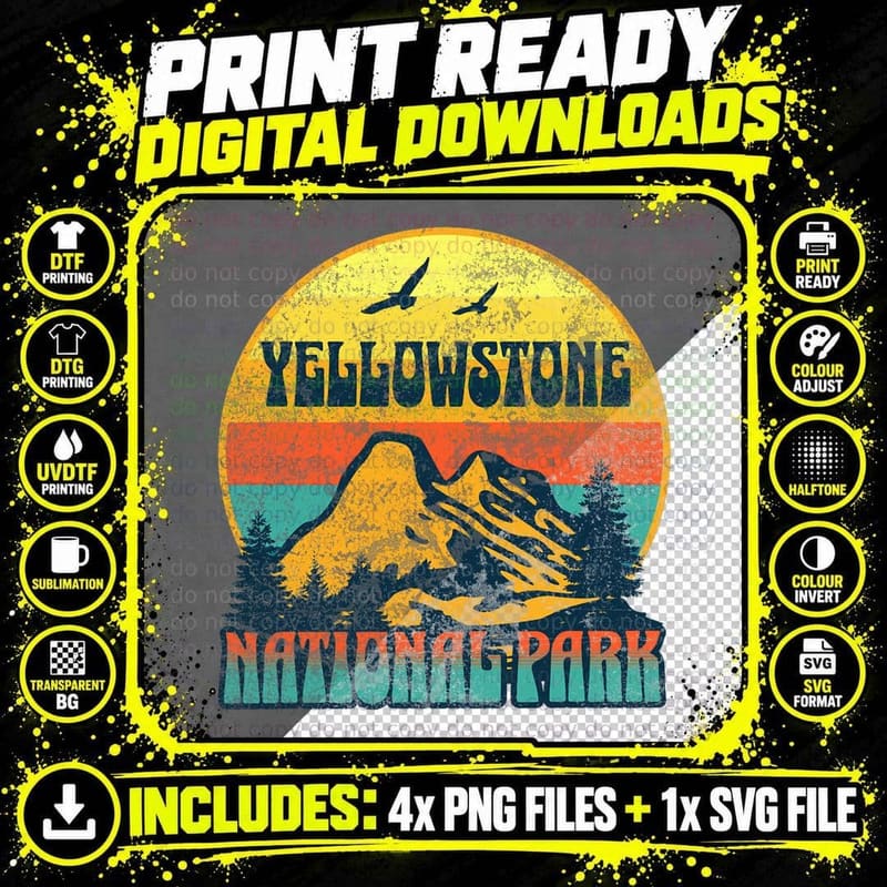 Yellowstone National Park Wyoming Nature Hiking Outdoors Png SVG Digital Bundle