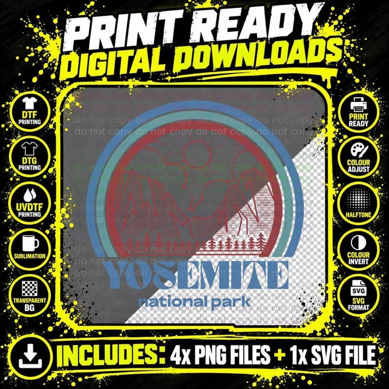 Yosemite National Park Retro Vintage Style Outdoor Png SVG Digital Bundle