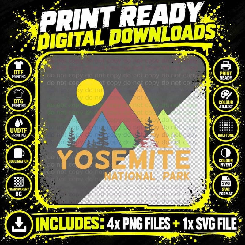 Yosemite Retro National Park I Camping Hiking Gift Png SVG Digital Bundle