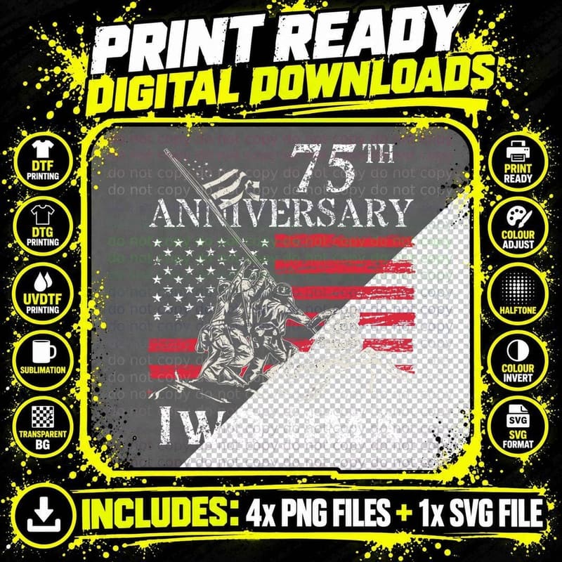 75th Anniversary Iwo Jima WWII Veteran US Flag Patriotic Png SVG Digital Bundle
