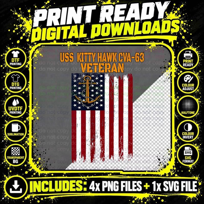 Aircraft Carrier Kitty Hawk CVA-63 Veteran Father Png SVG Digital Bundle