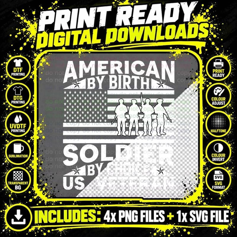 American by Birth Soldier by Choice Us. Veteran Png SVG Digital Bundle