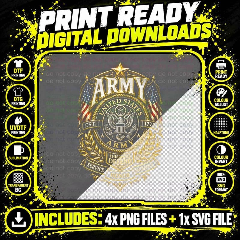 Army Honor Halftone T-Shirt, Military Service Png SVG Digital Bundle