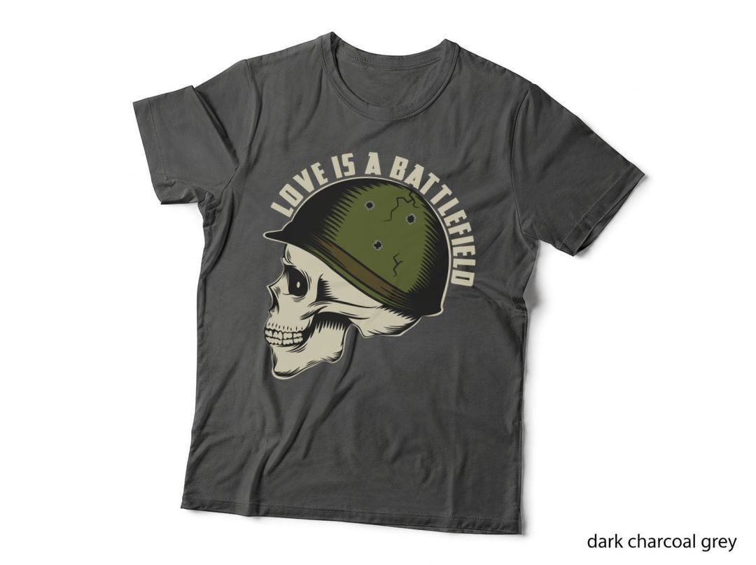 Battlefield Love Is a Skull Military Helmet Romantic Warrior T-Shirt