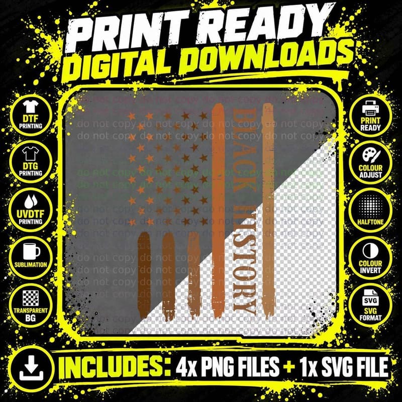 Black History US Flag African American Patriot Men Women Png SVG Digital Bundle