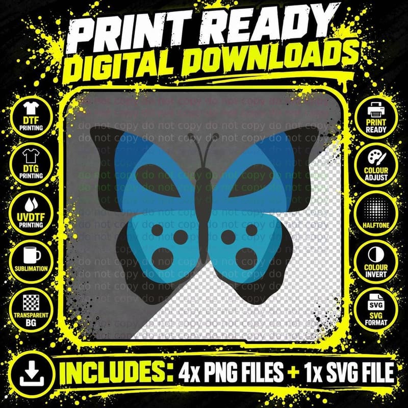 Blue Black Butterfly Navy Eye Spots White Dots T-Shirt Png SVG Digital Bundle
