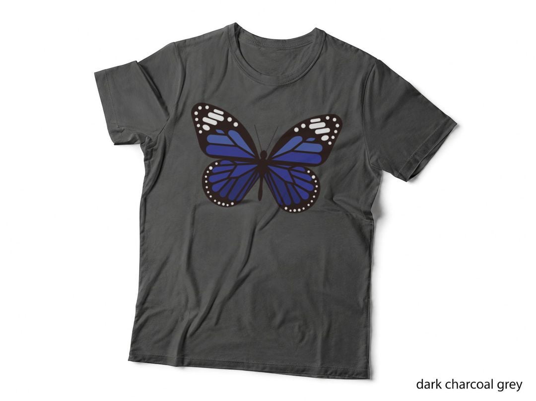 Blue Purple Butterfly Navy Striped Line Outlined T-Shirt