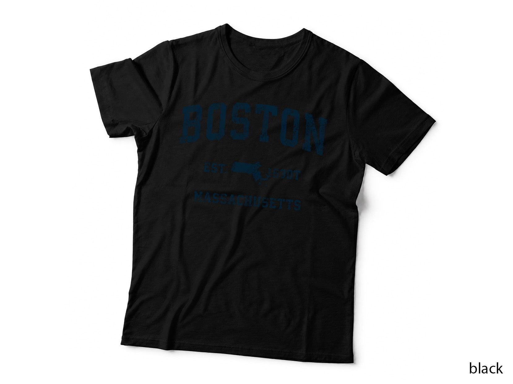 Boston Massachusetts Ma Vintage Sports Design Navy Print T-Shirt