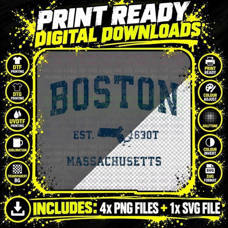 Boston Massachusetts Ma Vintage Sports Design Navy Print Png SVG Digital Bundle