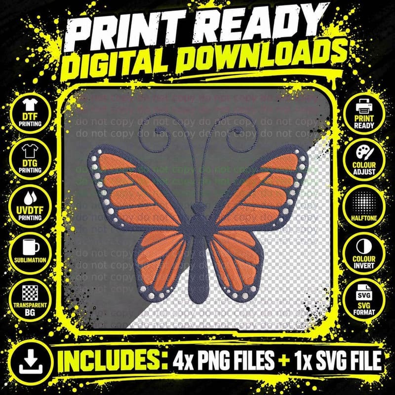 Butterfly Navy Orange Striped Monarch-Style Classic Png SVG Digital Bundle