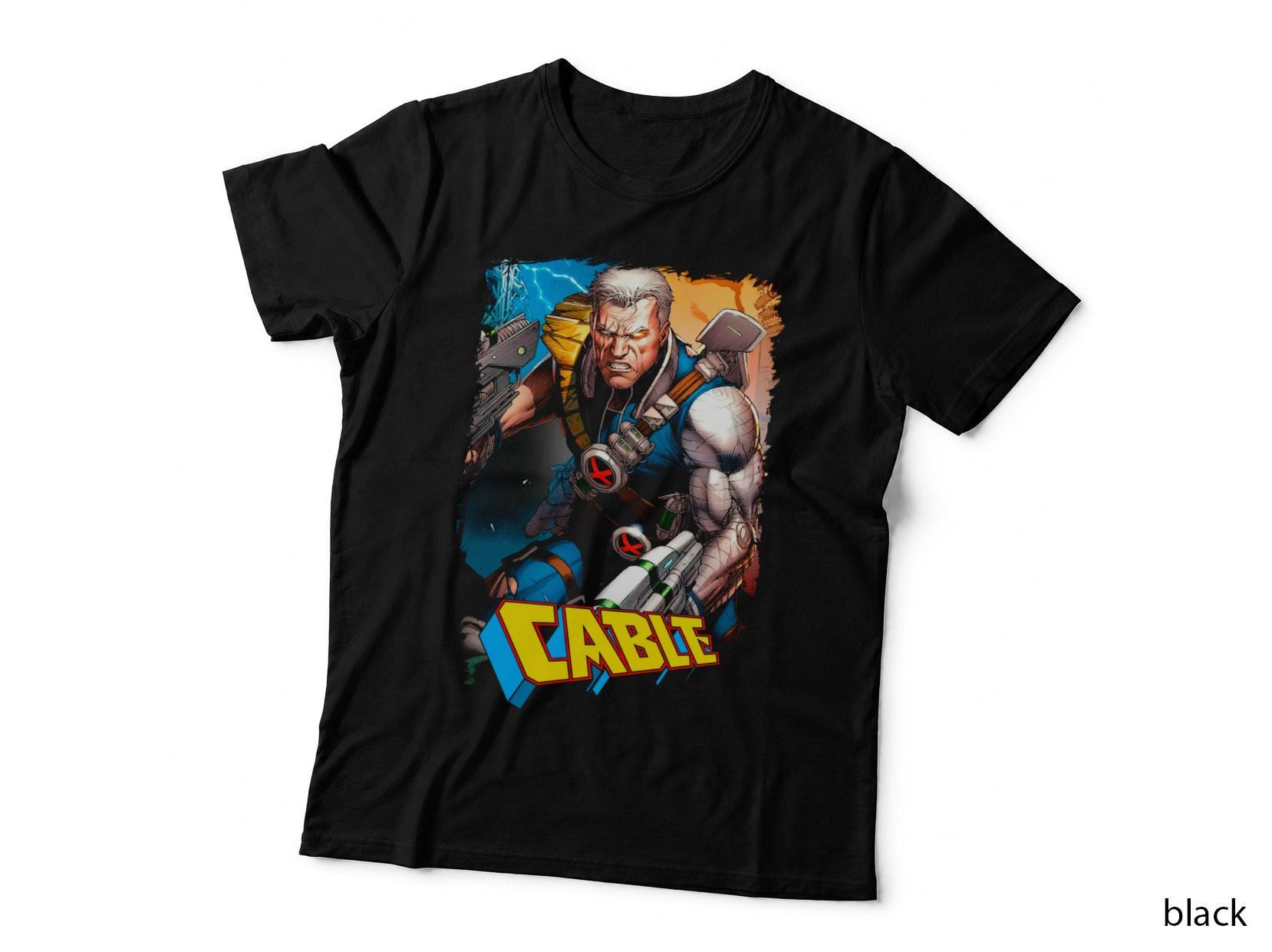 Cable Halftone Orange Blue Armoured Character Soldier T-Shirt