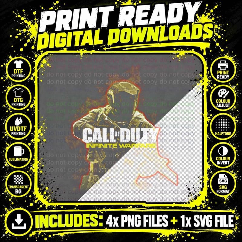 Cartoon Call of Duty Infinite Warfare Gold Red Explosion Png SVG Digital Bundle