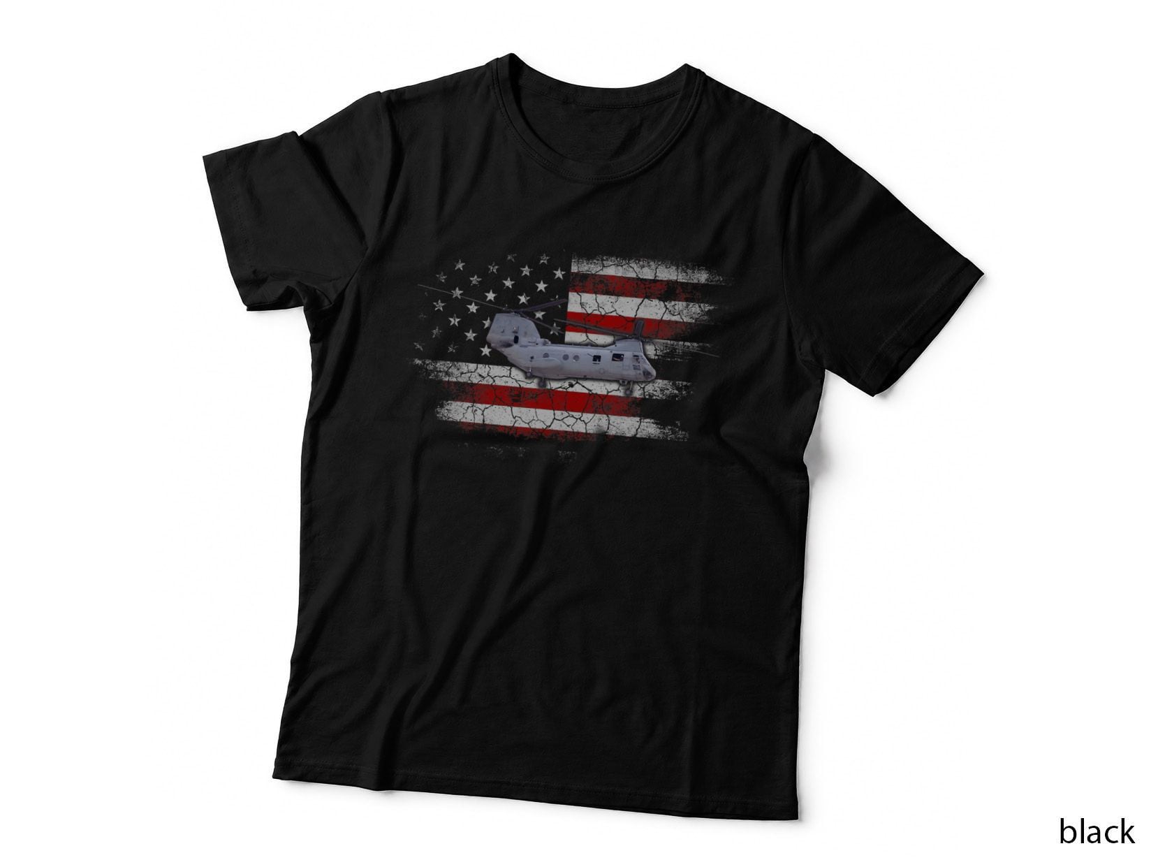 Ch-46 Sea Knight Helicopter Veteran T Shirt US Flag T-Shirt