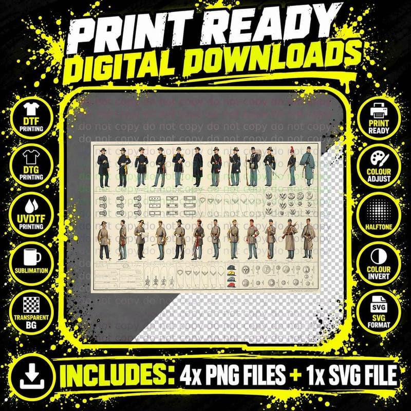 Civil War Uniform Diagram T-Shirt, Historical Military Png SVG Digital Bundle