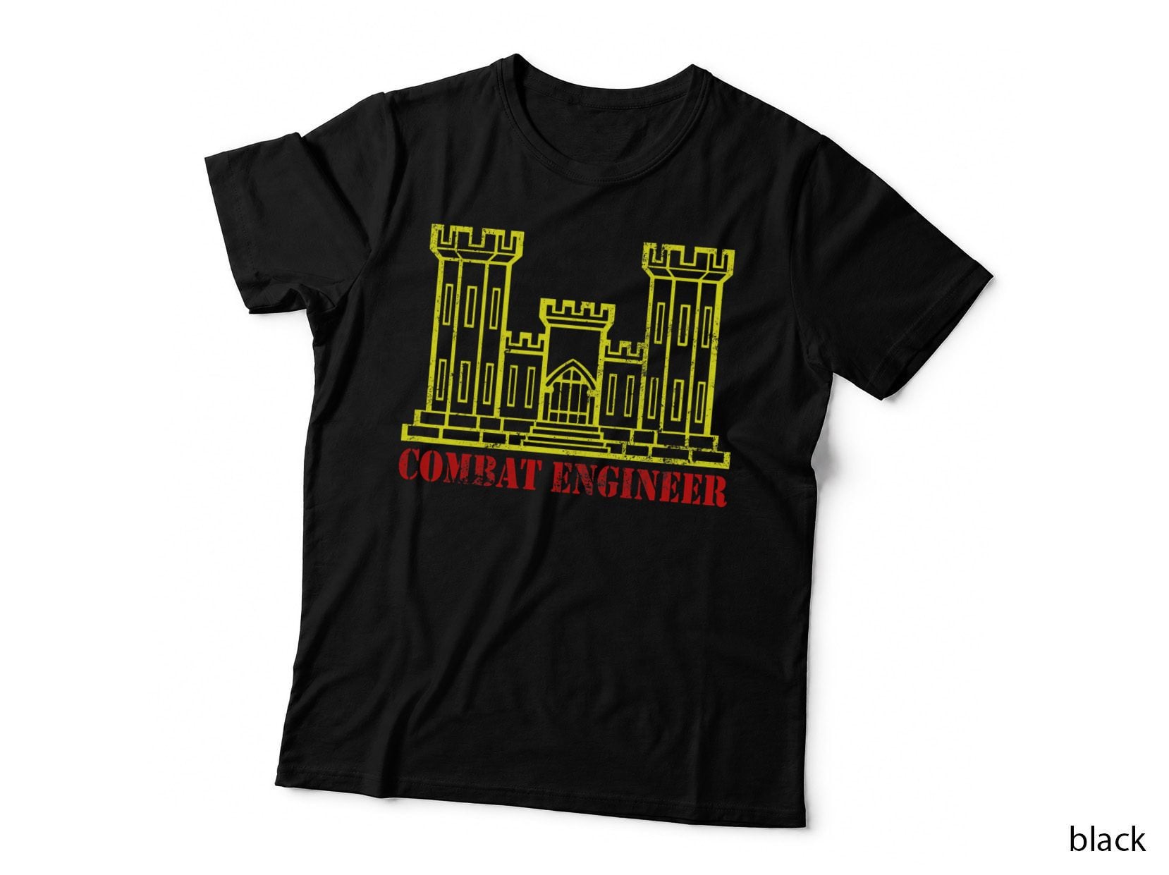 Combat Engineer Military Castle Circuit Board Yellow T-Shirt, Veteran