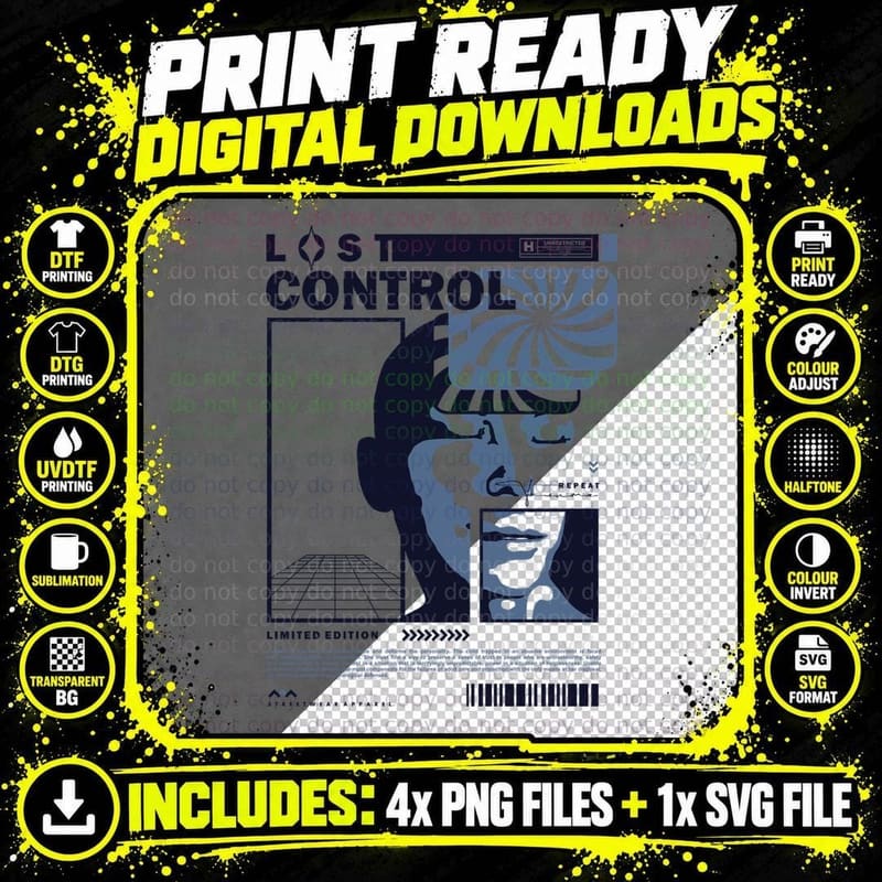 Control Repeat Limited Edition Geometric Minimal Retro Png SVG Digital Bundle