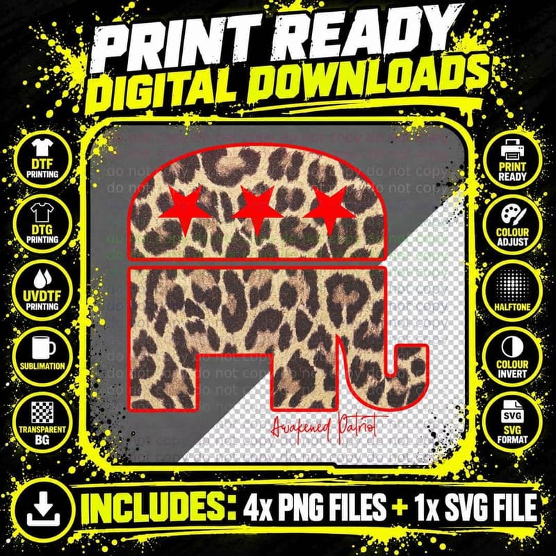 Cute Republican Elephant Leopard Print Conservative Png SVG Digital Bundle