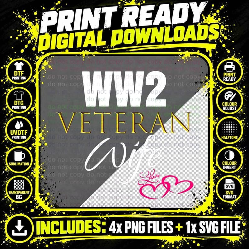 Cute WW2 Veteran Wife Tshirt Outfit Gift World War II Png SVG Digital Bundle