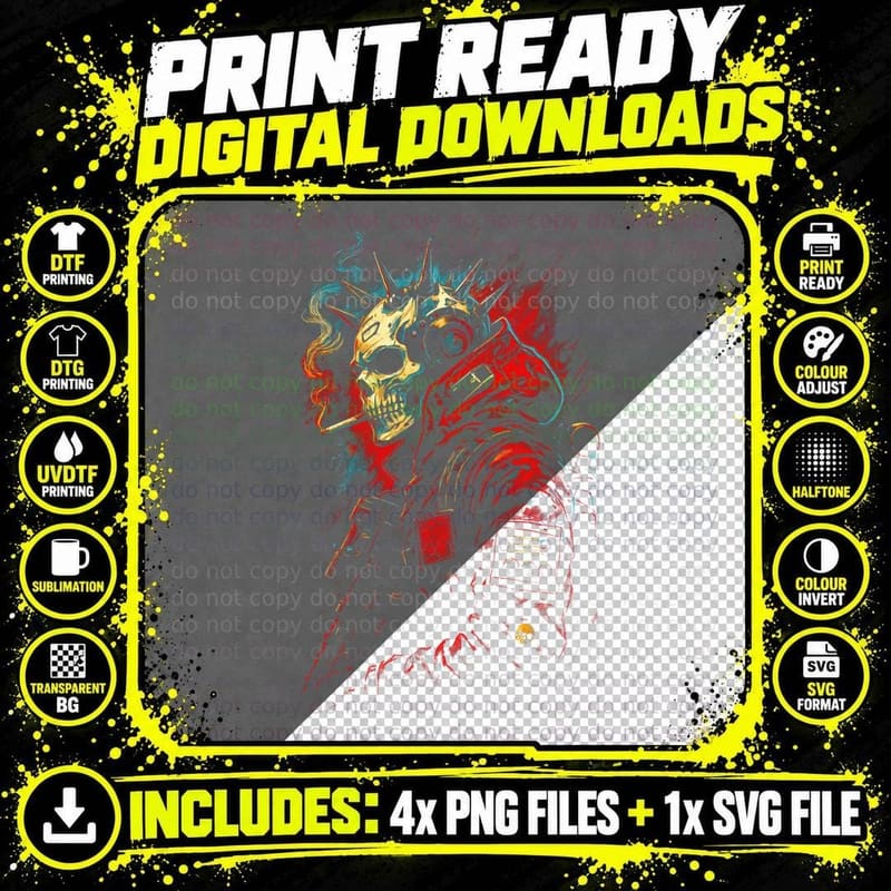 Cyber Demon Cyberpunk T-Shirt, Halftone Neon Demon Png SVG Digital Bundle