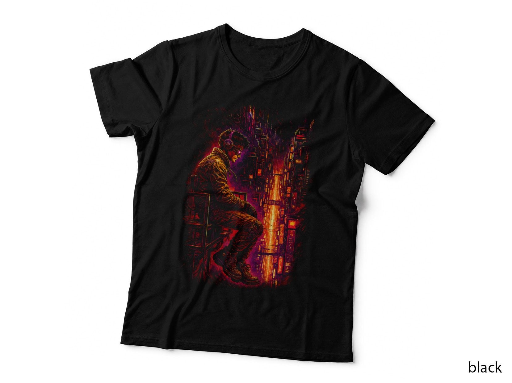 Cyber Soldier Cyberpunk T-Shirt, Halftone Neon City Soldier Graphic Tee