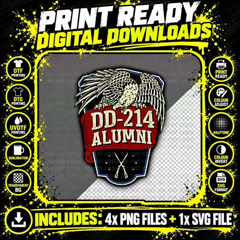 Dd-214 Alumni Retired Military Veteran Emblem T-Shirt Png SVG Digital Bundle