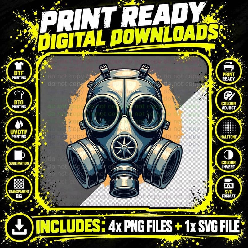 Distinctive Gas Mask Breathing Apparatus Survival Png SVG Digital Bundle