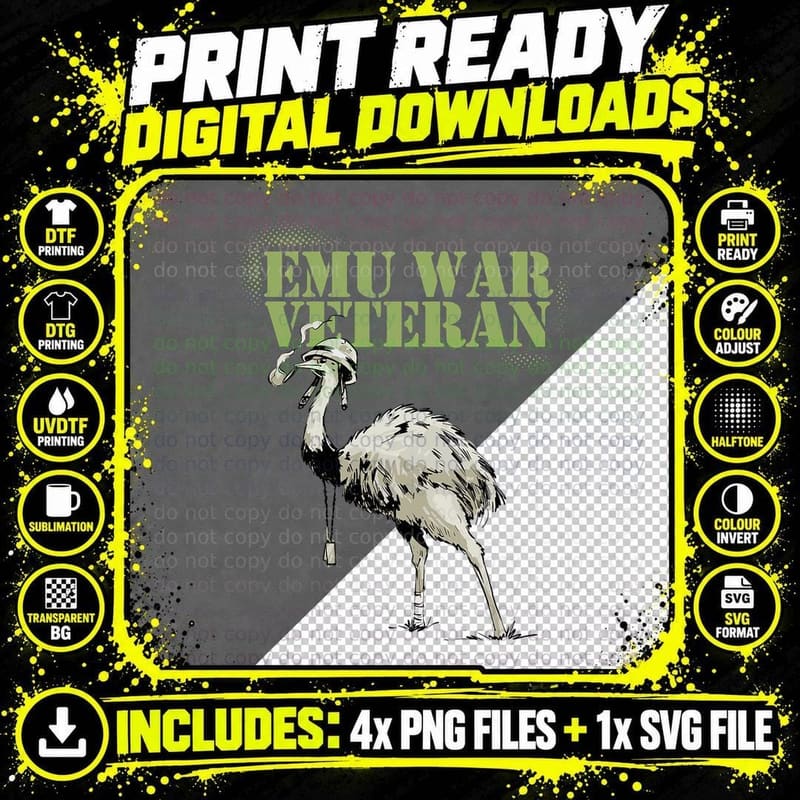 Emu War Veteran Meme Design Reverse Parody, Funny Animal Png SVG Digital Bundle