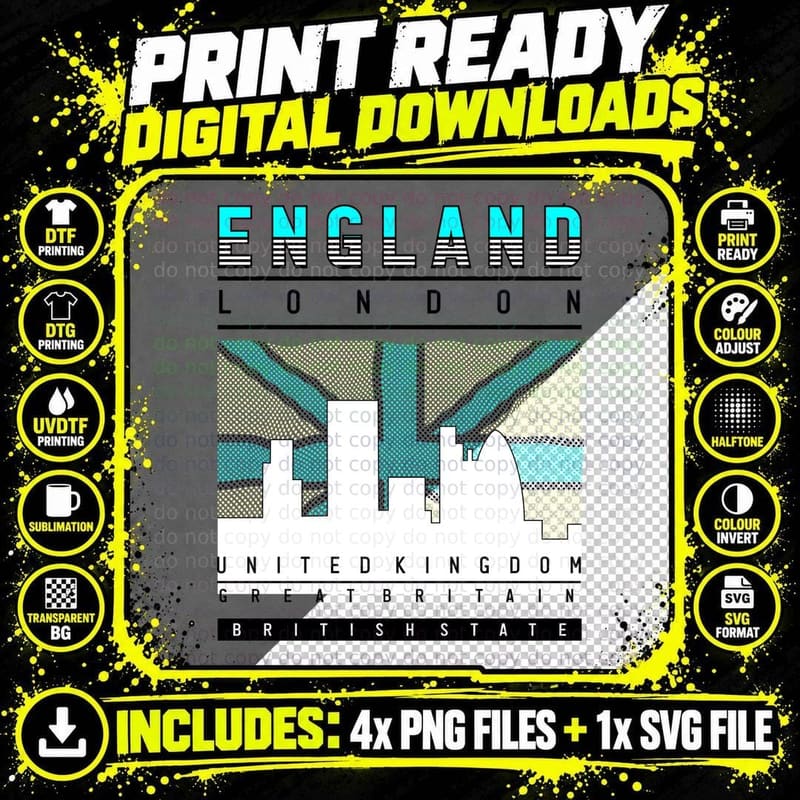 England London Union Jack United Kingdom Great Britain Png SVG Digital Bundle
