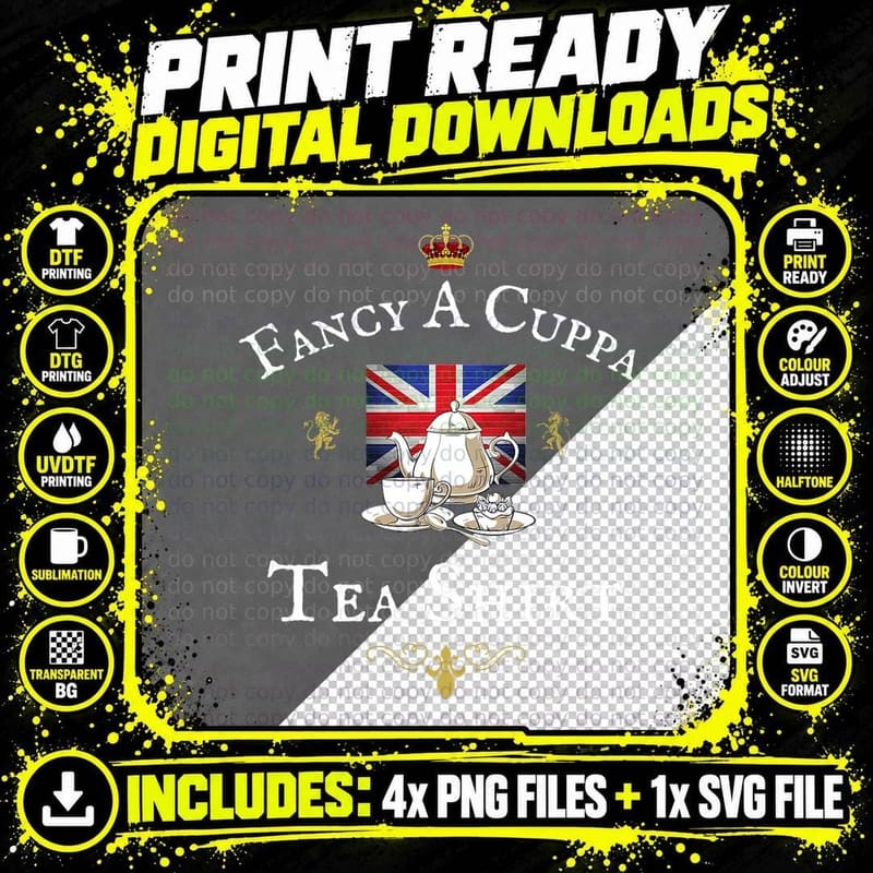 Fancy a Cuppa Tea, Funny British Proud UK Union Jack Png SVG Digital Bundle