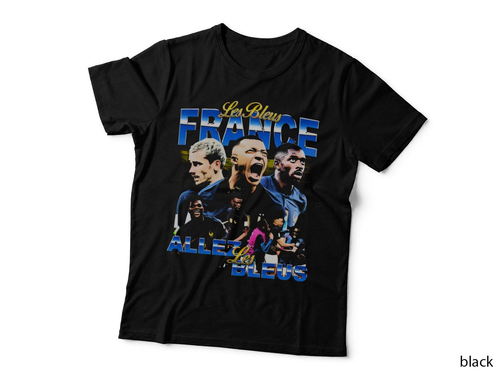 France Les Bleus Allez Navy Kit Blue Chrome Lettering Gold Script T-Shirt