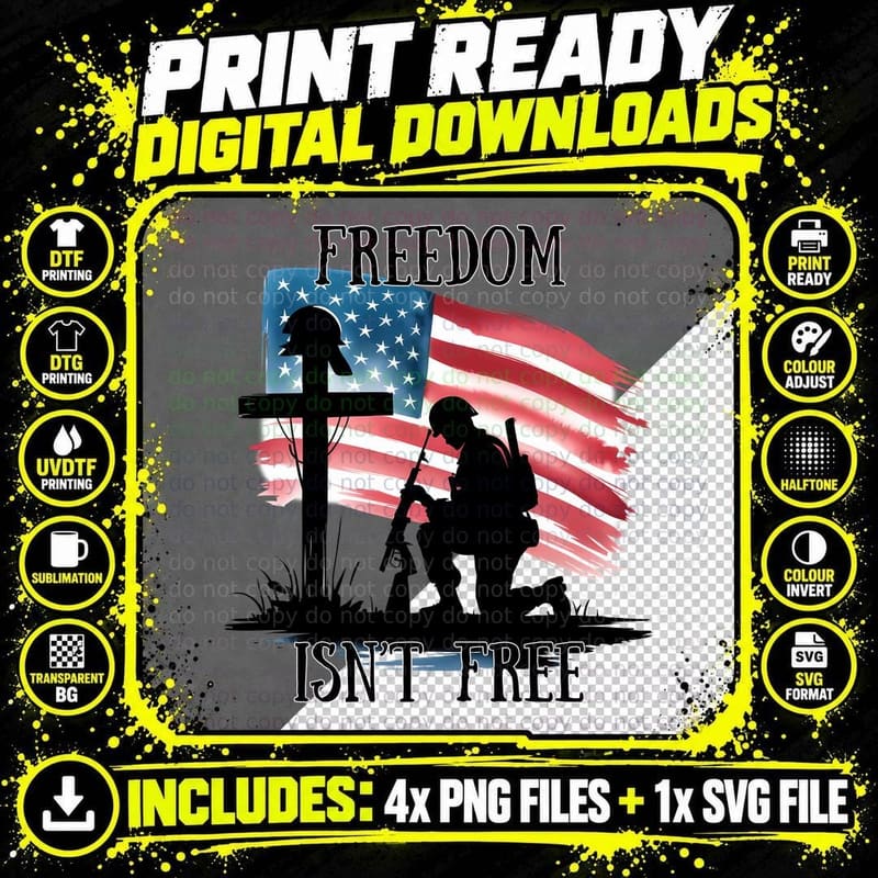 Freedom Isn't Free Patriotic T-Shirt Png SVG Digital Bundle