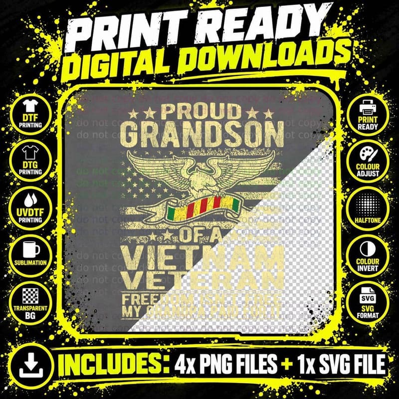 Freedom Isn't Free Proud Grandson of a Vietnam Veteran Png SVG Digital Bundle