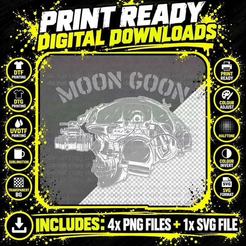 GOON MOON Skull Helmet Nvgs Graphic Military Men's Png SVG Digital Bundle