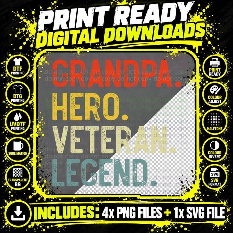 Grandpa Hero Veteran Legend T-Shirt Png SVG Digital Bundle