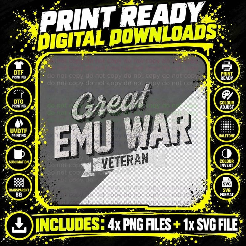 Great Emu War Veteran T-Shirt Funny Emu Meme Tee Png SVG Digital Bundle