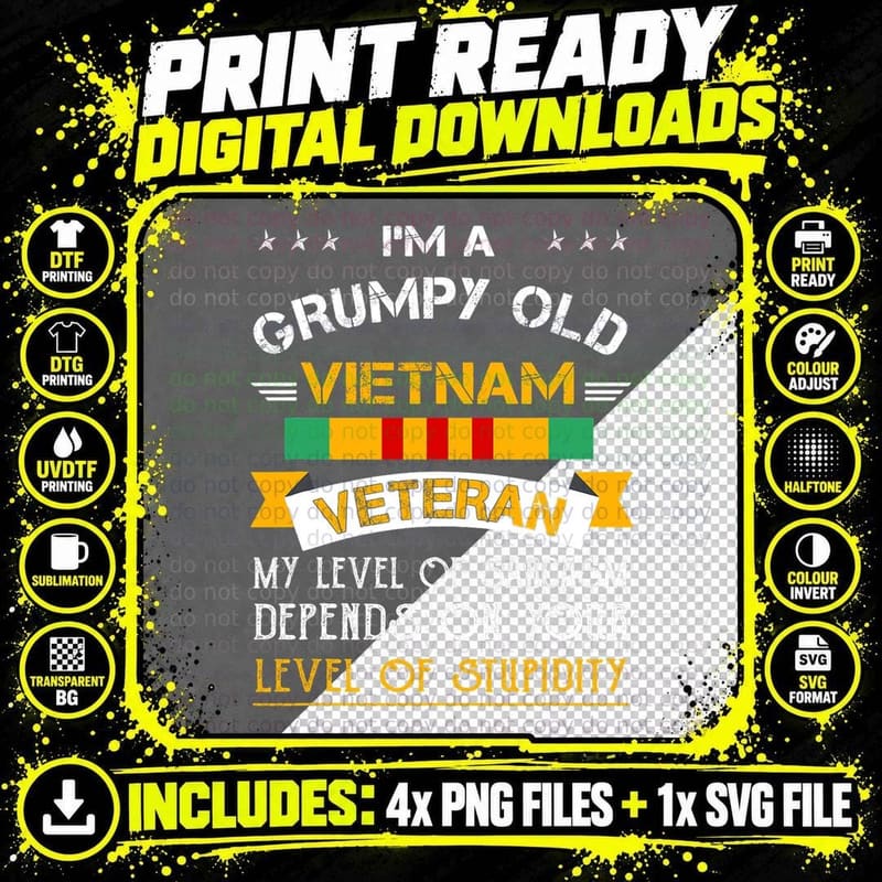 Grumpy Old Vietnam Veteran, Patriotic Gift T-Shirt Png SVG Digital Bundle
