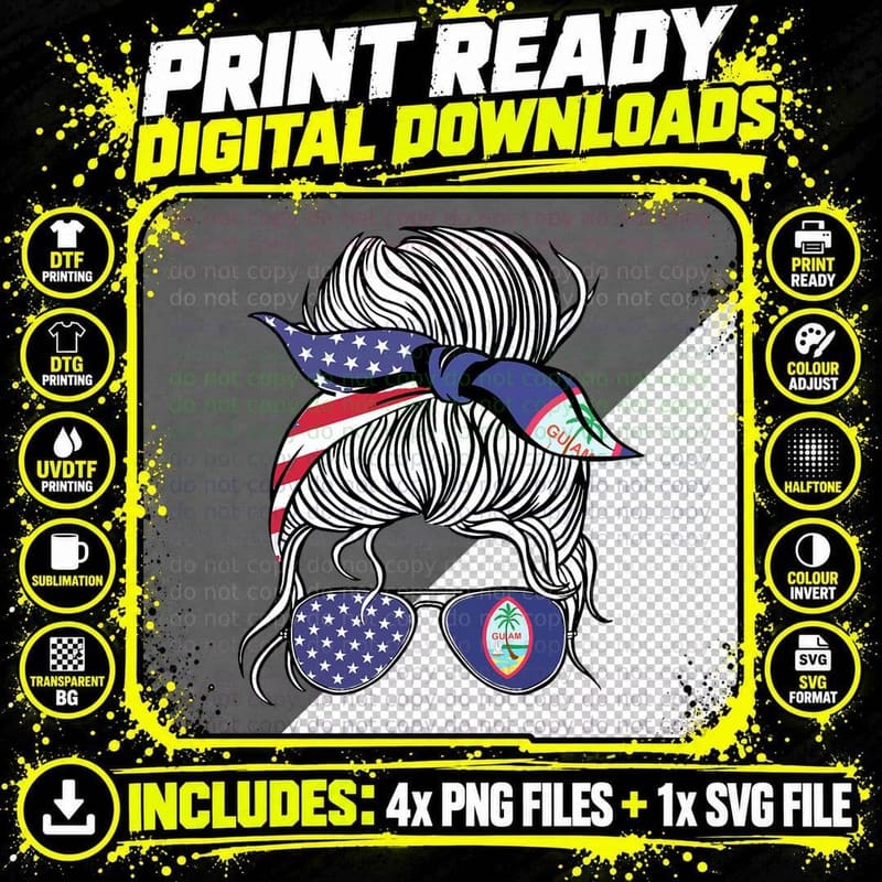 Guamanian American Patriot Grown Proud Women Girl Flag Png SVG Digital Bundle