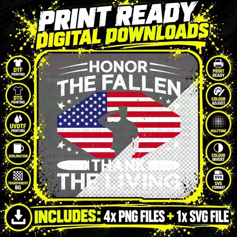 Honor the Fallen Thank the Living Patriotic T-Shirt Png SVG Digital Bundle