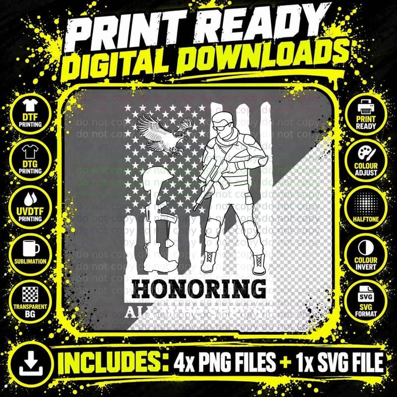 Honoring All Who Served Patriotic T-Shirt Png SVG Digital Bundle