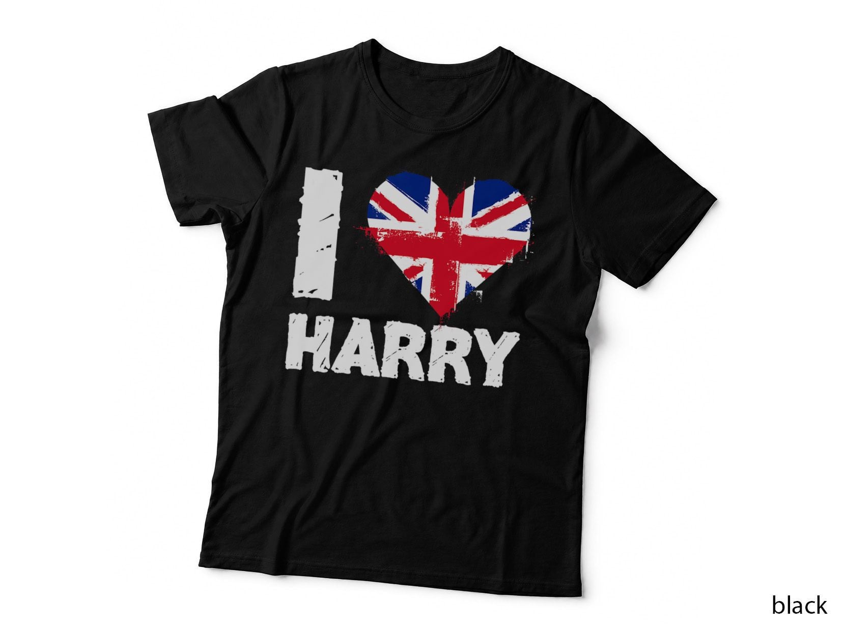 I Heart Harry Union Jack Heart Distressed Fan Tee, British Flag, Slogan Top