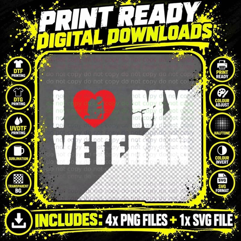 I My Veteran Patriotic T-Shirt, Heart with Soldier Png SVG Digital Bundle