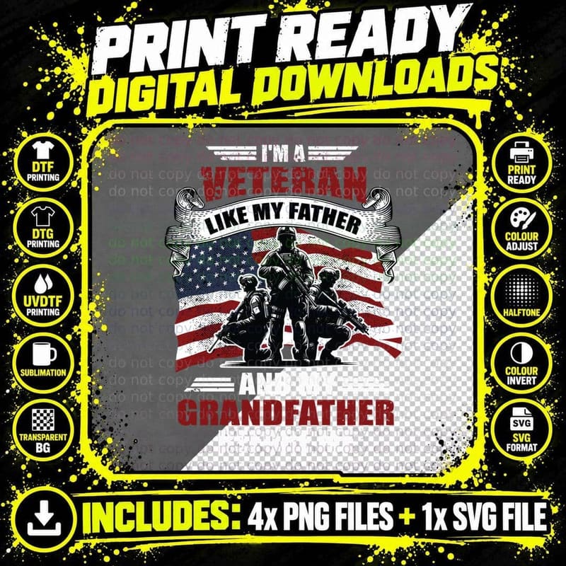 I'm a Veteran Like My Father and My Grandfather Before Png SVG Digital Bundle