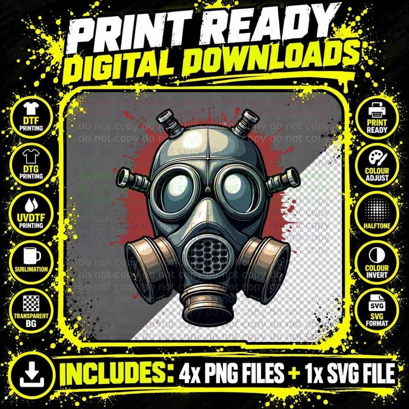 Industrial Gas Mask Protection Filters Military Grade Png SVG Digital Bundle