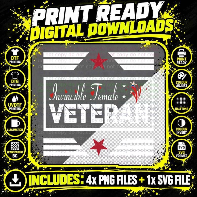 Invincible Female Veteran T-Shirt, Patriotic Female Png SVG Digital Bundle