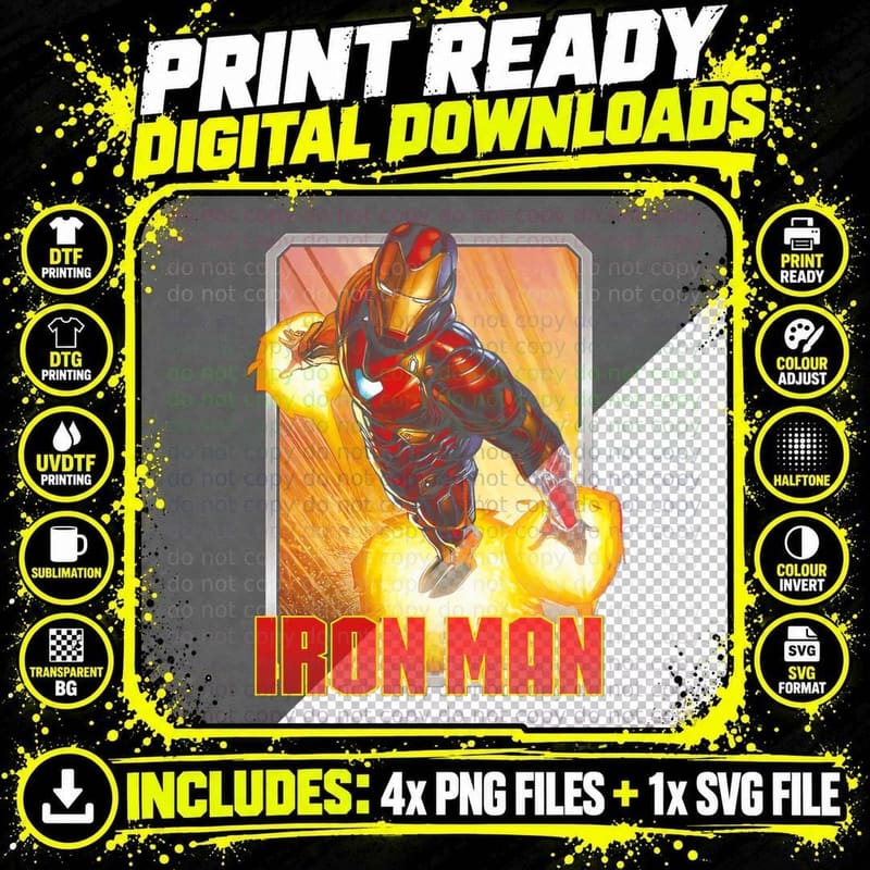 Iron Man Iron-Man Orange Yellow Armor Halftone Soldier Png SVG Digital Bundle