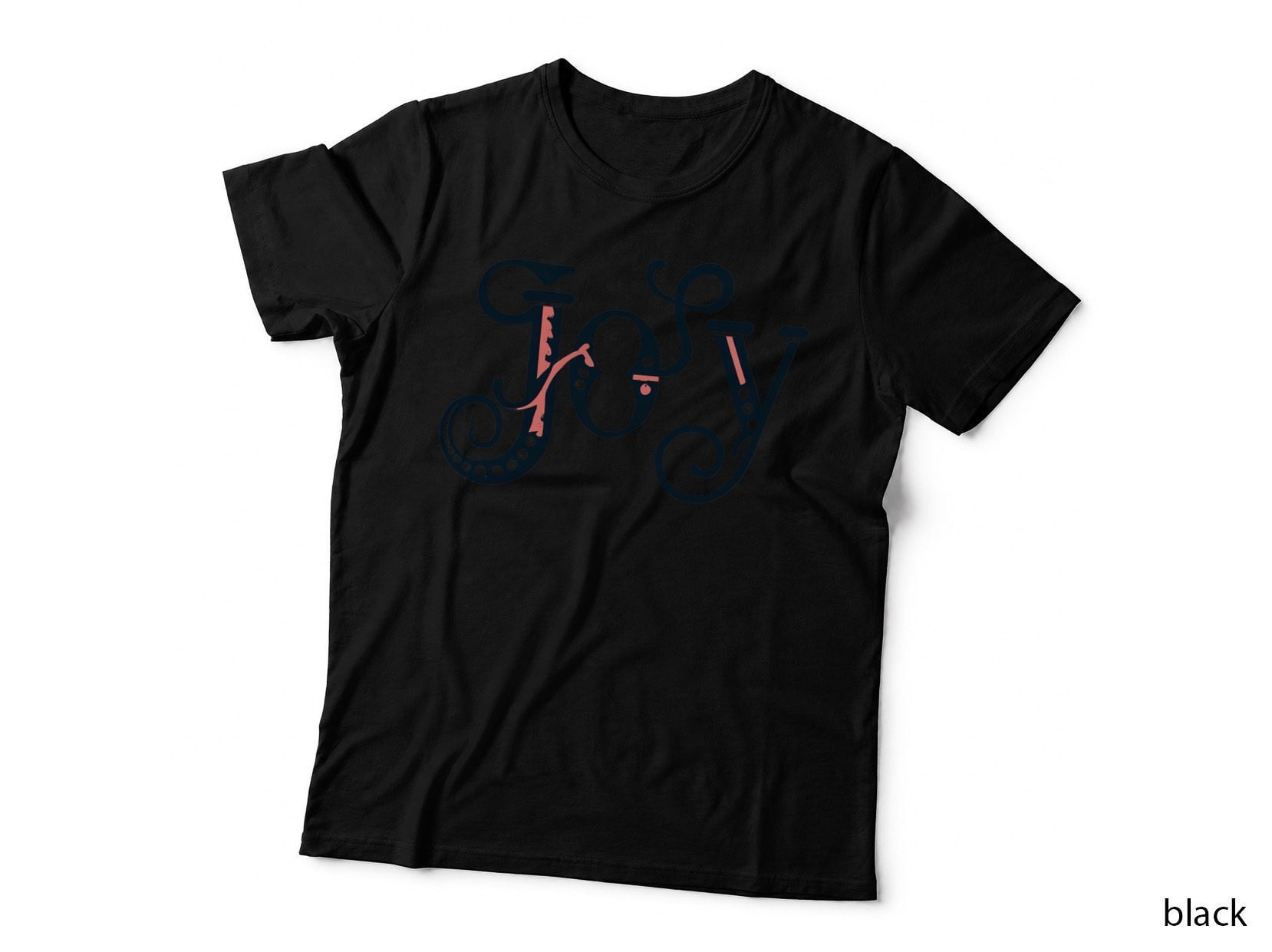 Joy Block Letters Navy Retro Vintage T-Shirt