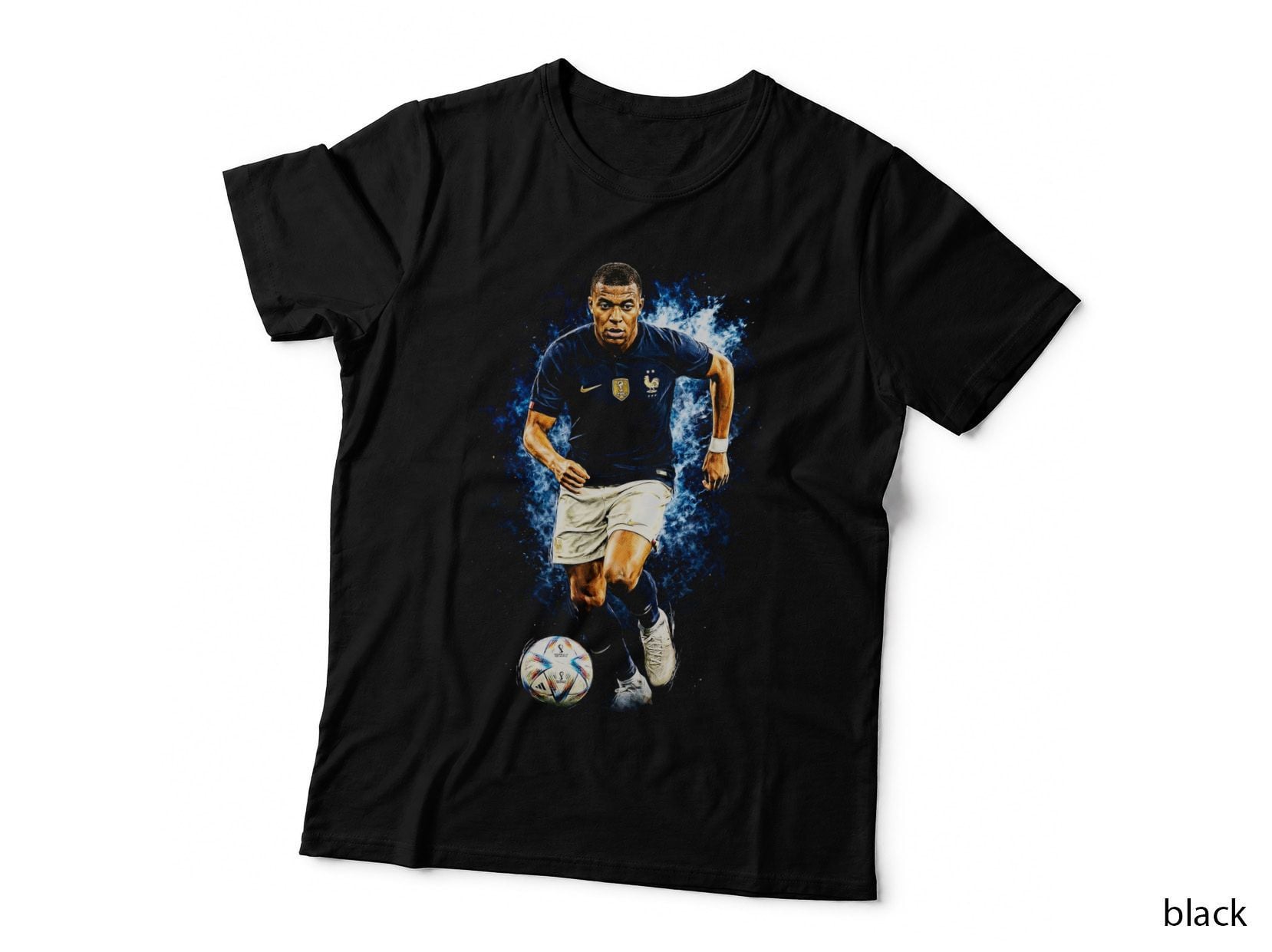 Kylian Mbappe France Navy Kit Dribbling World Cup Ball Blue Splatter T-Shirt