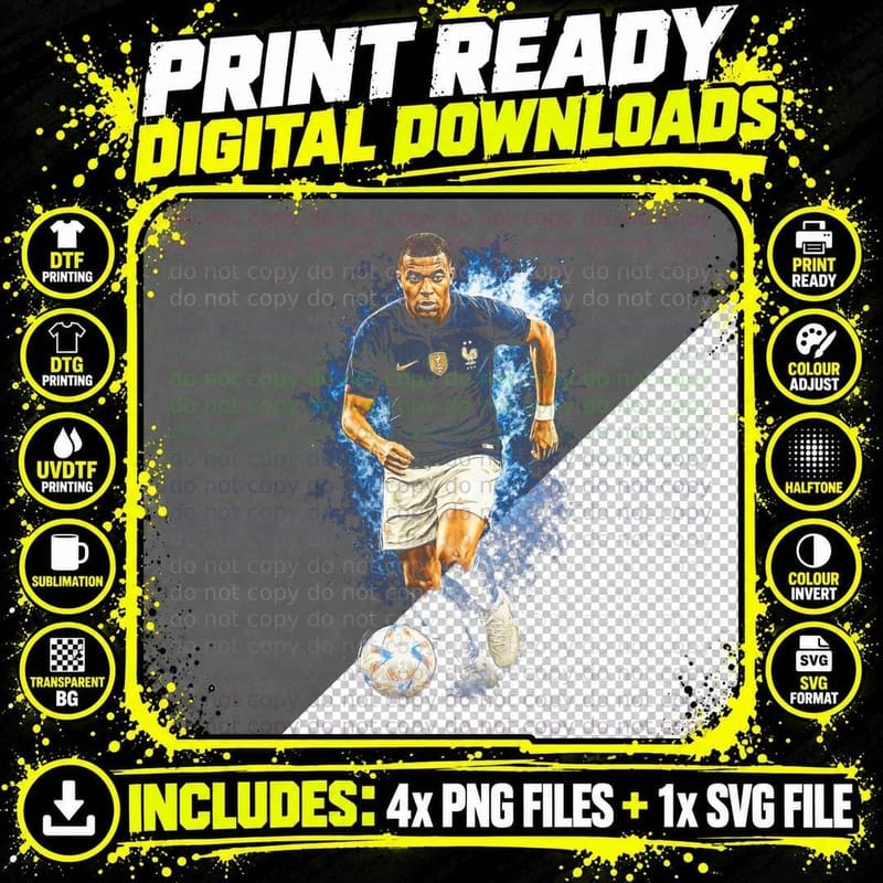 Kylian Mbappe France Navy Kit Dribbling World Cup Ball Png SVG Digital Bundle