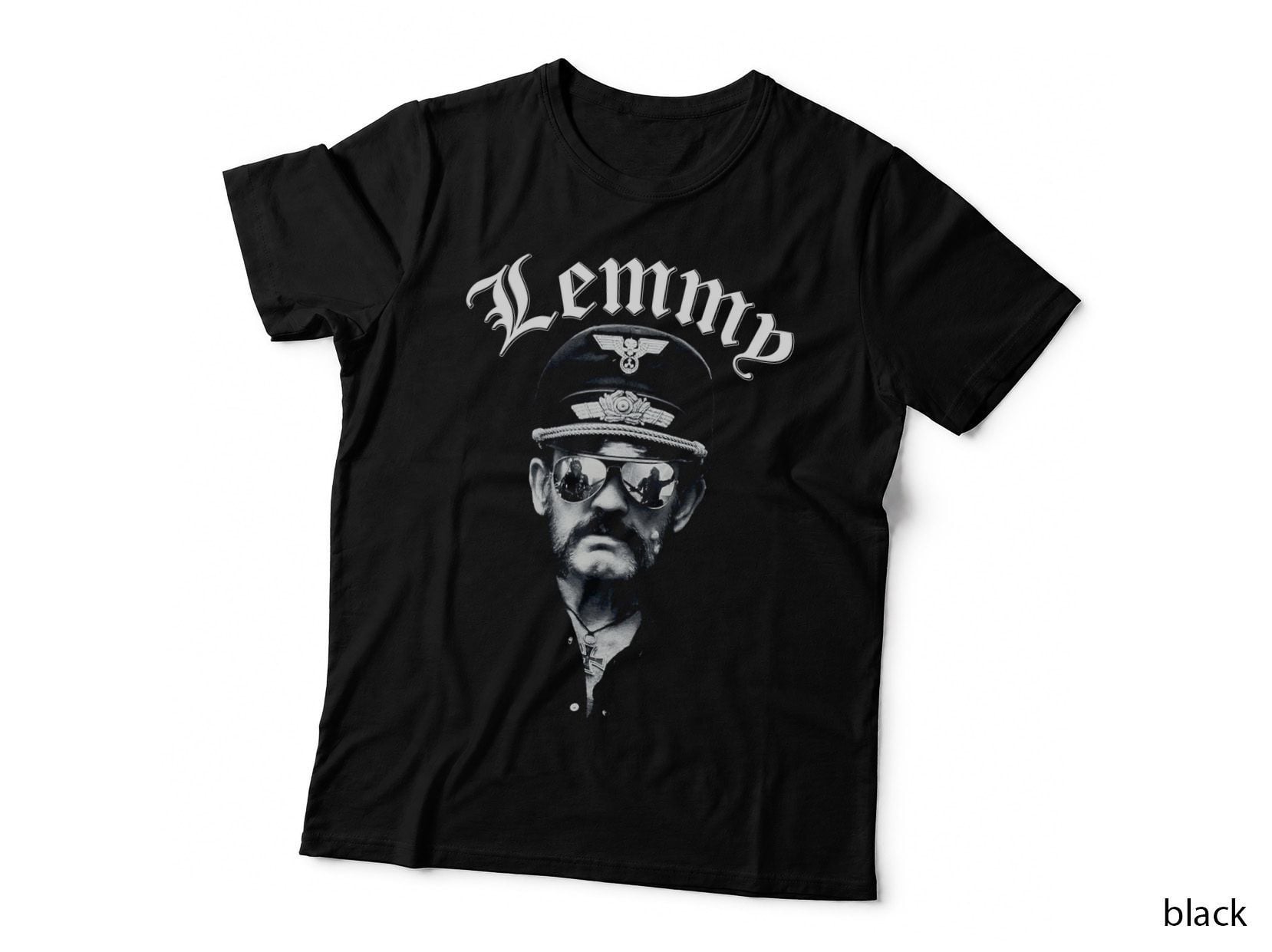 Lemmy Portrait Military Cap Sunglasses Moustache Monochrome T-Shirt