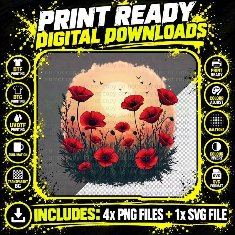 Lest We Forget Poppies Clipart Remembrance Veterans Png SVG Digital Bundle